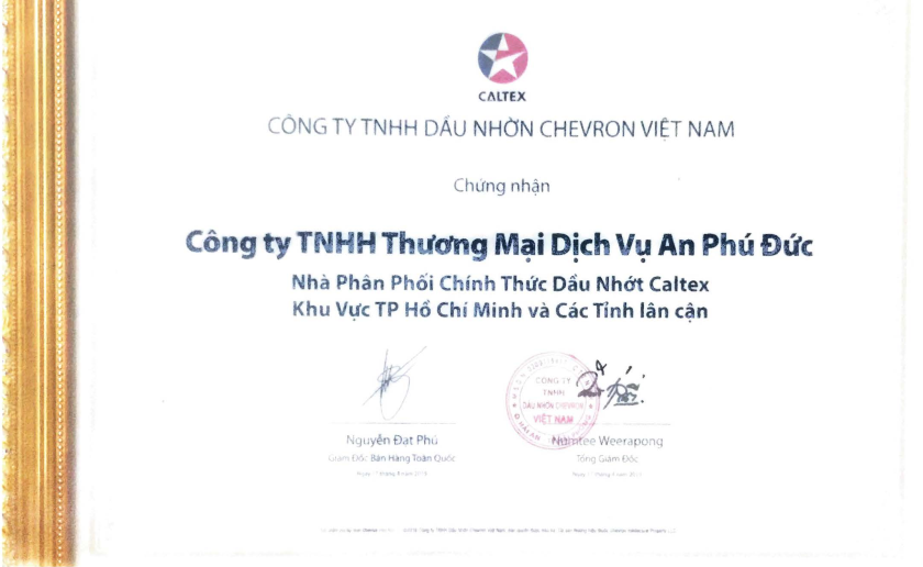 chung nhan nha phan phoi caltex